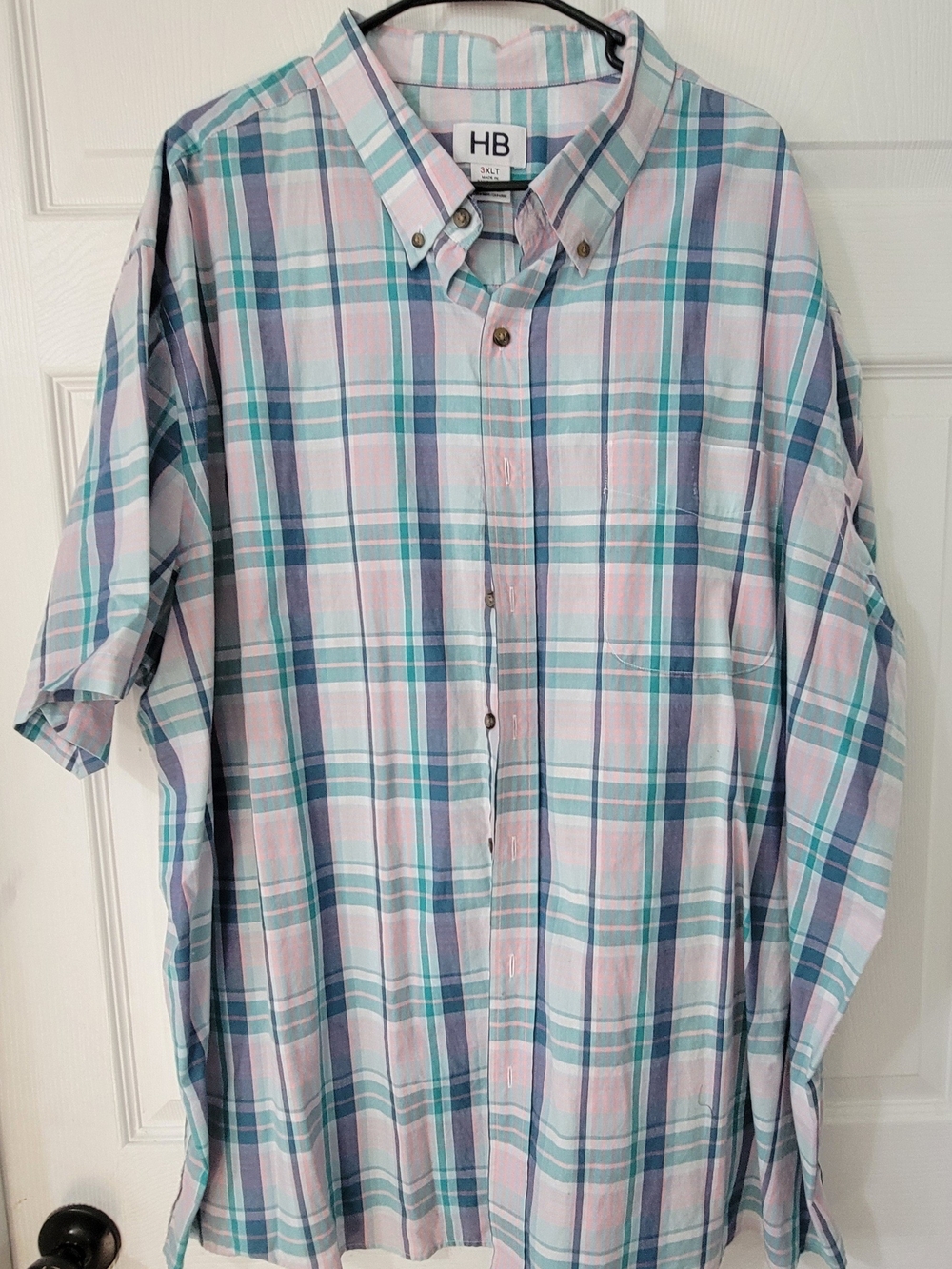 HB Men’s Pastel Plaid Button-Down Shirt in Pink & Teal